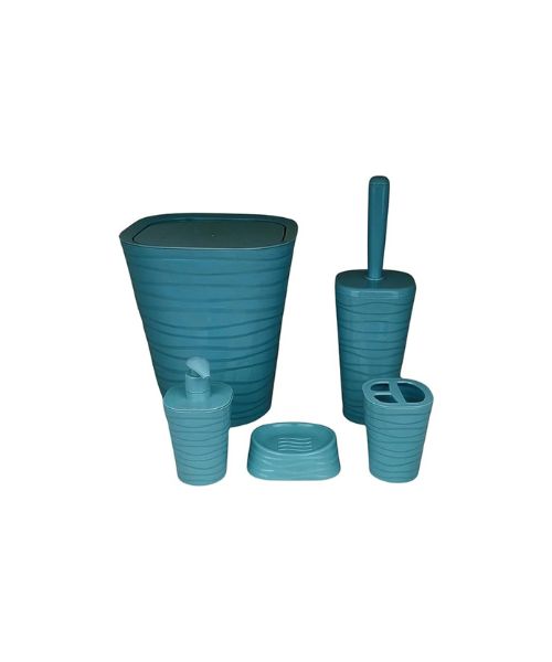 Welly Turkish Made Five-Piece Bathroom Accessories Set (Turquoise Embossed)