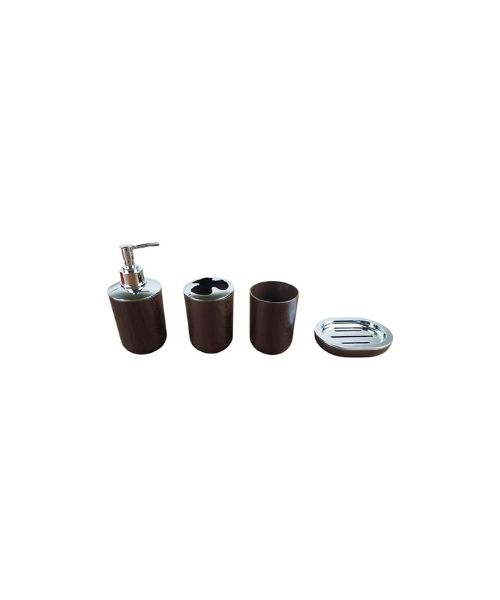 Bathroom Accessories Set (Wooden Brown 4 Pieces)