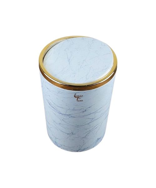 Welly Turkish made five-piece bathroom toiletries set (white marble with round golden frame)