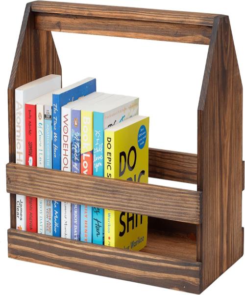Pine Station Wooden Home Library Bookshelf | Rustic Natural Wood Book Stand Shelf for Table and Home Decor | A gift for a book reader Classic walnut colour