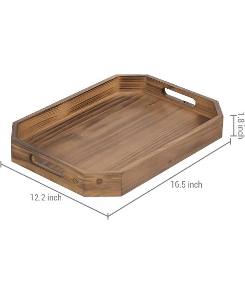 MyGift Brown Wooden Serving Tray with Handles - Rustic Breakfast Decor, Coffee Table Decorative Tray with Slanted Edges, Rectangle, Light Brown