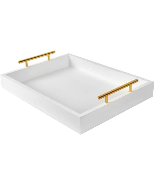 16" x 12" Serving Trays with Handles, Decorative Serving Tray, Ottoman Trays, for Living Room, Bathroom, Outdoor Decorative Trays (White), Rectangle