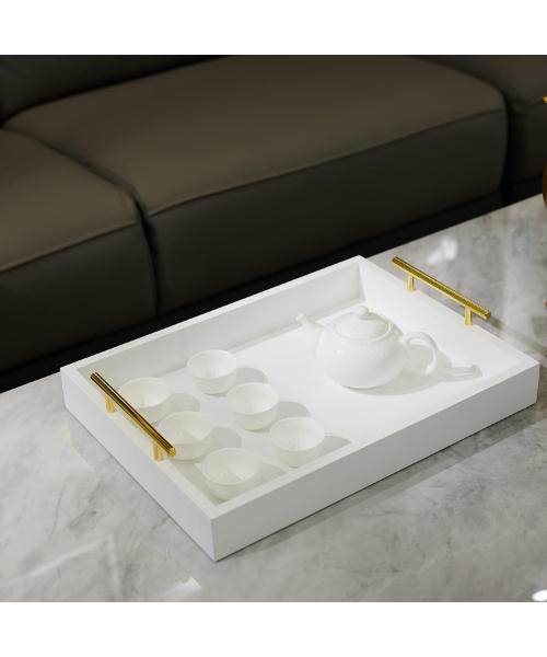 16" x 12" Serving Trays with Handles, Decorative Serving Tray, Ottoman Trays, for Living Room, Bathroom, Outdoor Decorative Trays (White), Rectangle