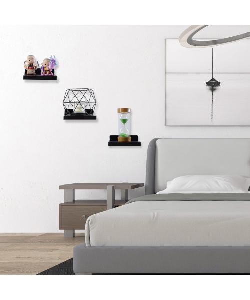 أرفف معلقة على شكل مربع، رف حائط خشبي صغير الحجم لوضع الأشياء الصغيرة، رف تعليق معلق لغرفة النوم وغرفة المعيشة، مجموعة من 12 قطعة، مقاس 3.7 × 10 × 4 سم (خشب جوز)، لون أسود