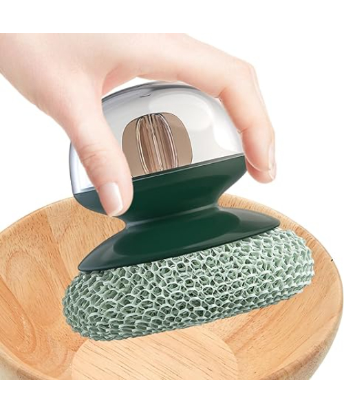 Dish brush with short handle, non-slip - green