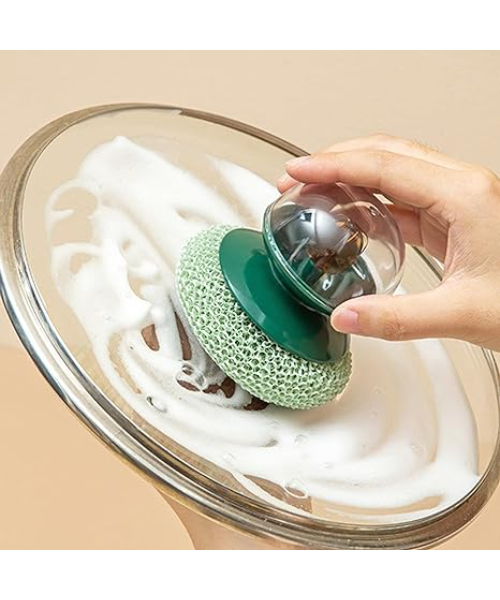 Dish brush with short handle, non-slip - green