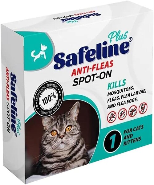 Elite Pet Care Safeline Plus Anti Fleas Spot-On 1 Kills Lice, Fleas, Flea Larvae & Flea Eggs for Cats and Kitten over 2 Months
