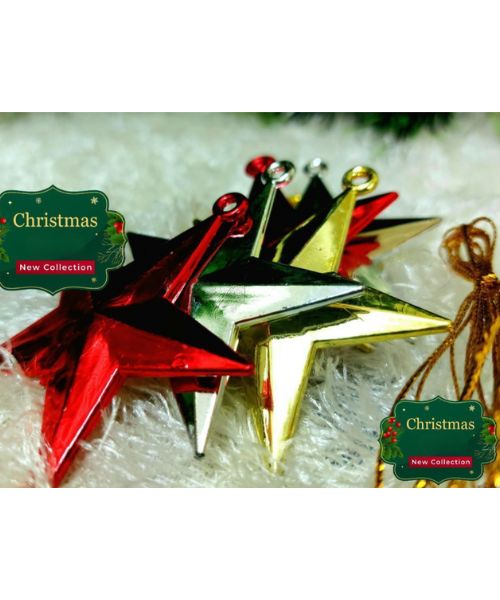 3D Star For Christmas Tree Decoration 6 Pieces 6 Cm - Multi Color