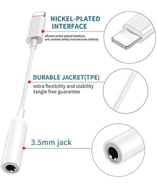 Adapter iPhone Headphones, Lightning to 3.5mm Headphone Jack Adapter Aux Audio Jack Adapter for iPhone 13/12/11/11 Pro/XR/X/XS/8/8Plus Supports All iOS