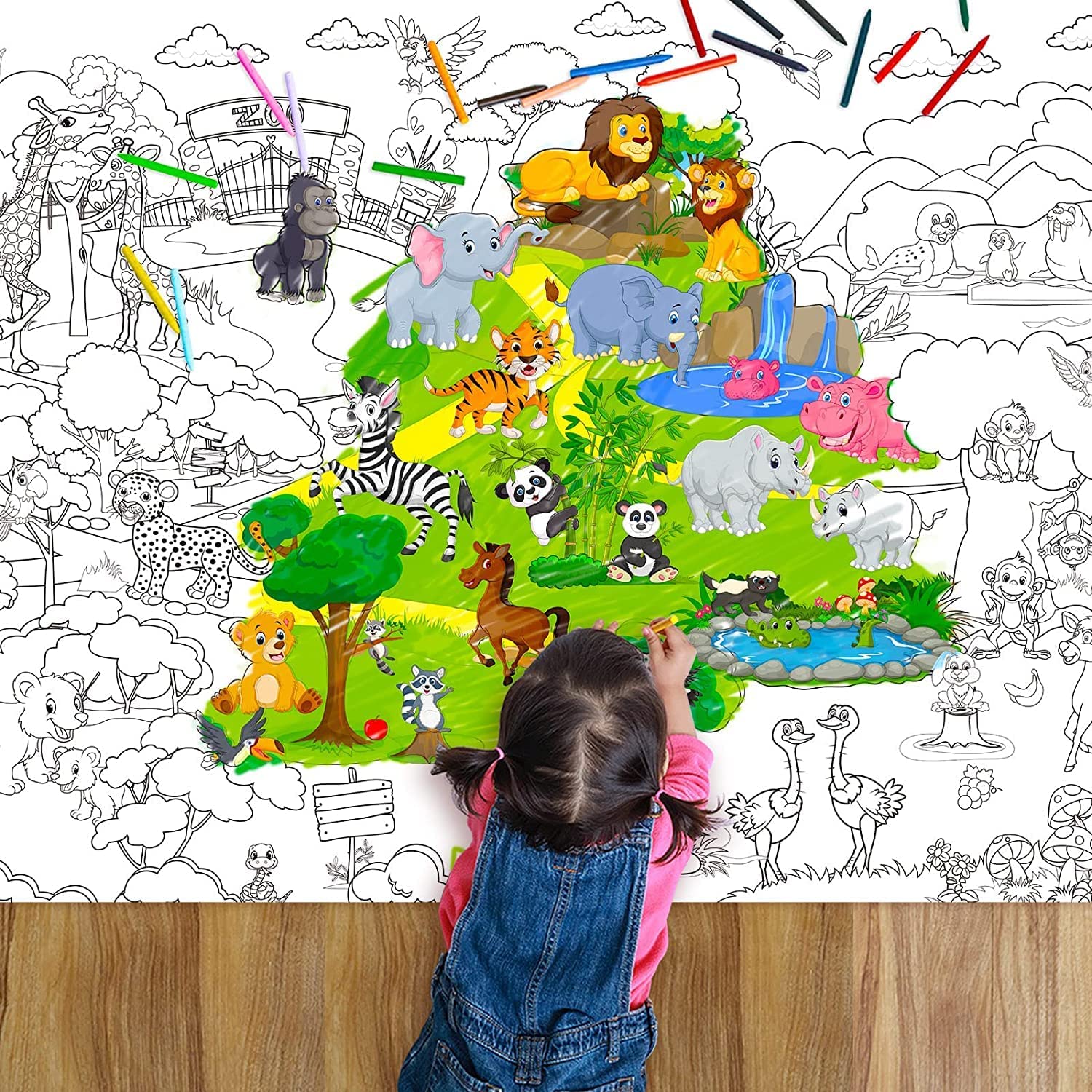 Poster for coloring zoo animals