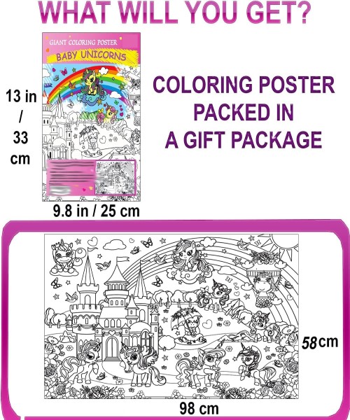 Coloring poster for children, palace and horses