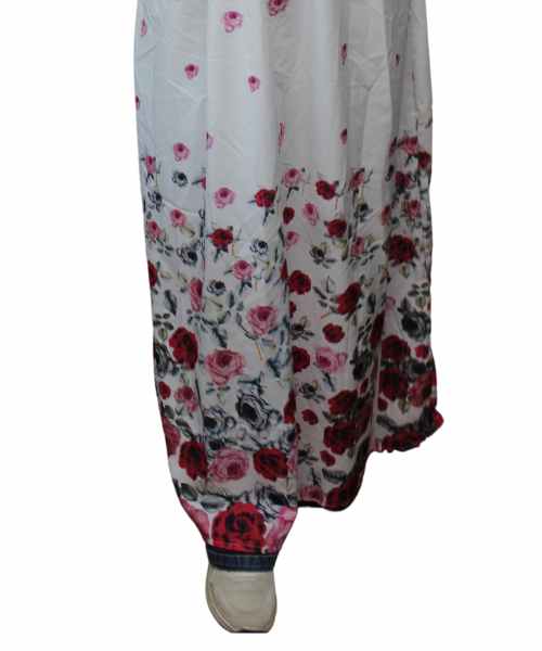 Floral Printed Maxi Dress Full Sleeve Round Neck For Women - White Pink