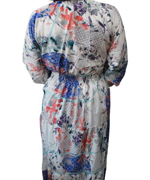 Printed Maxi Dress Shift Full Sleeve Round Neck With Elastic For Women - Multi Color