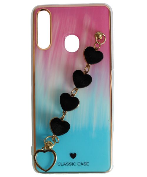 My Choice Sparkle Love Hearts Cover with Strap Back Mobile Cover For Samsung A20S - Multi Color