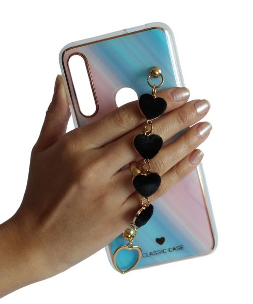 My Choice Sparkle Love Hearts Cover with Strap Back Mobile Cover For Huawei Y9 Prime 2019 - Multi Color