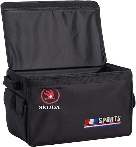 Foldable Trunk Organizer Storage Box, with Small Pockets, Cargo Container Compartments, Shoe Organizer, Black - Multi Colors (Skoda )