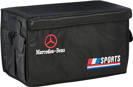 صندوق تخزين منظم لصندوق السيارة الخلفي قابل للطي مع جيوب صغيرة وفتحات، اسود×متعدد الالوان (مرسيدس)