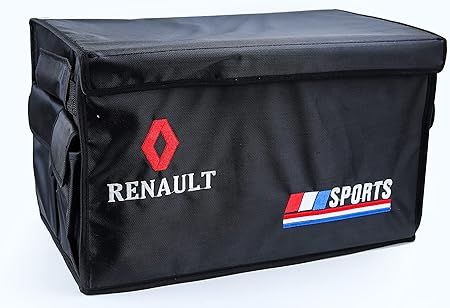 صندوق تخزين منظم لصندوق السيارة الخلفي قابل للطي مع جيوب صغيرة وفتحات، اسود×متعدد الالوان (رينو)