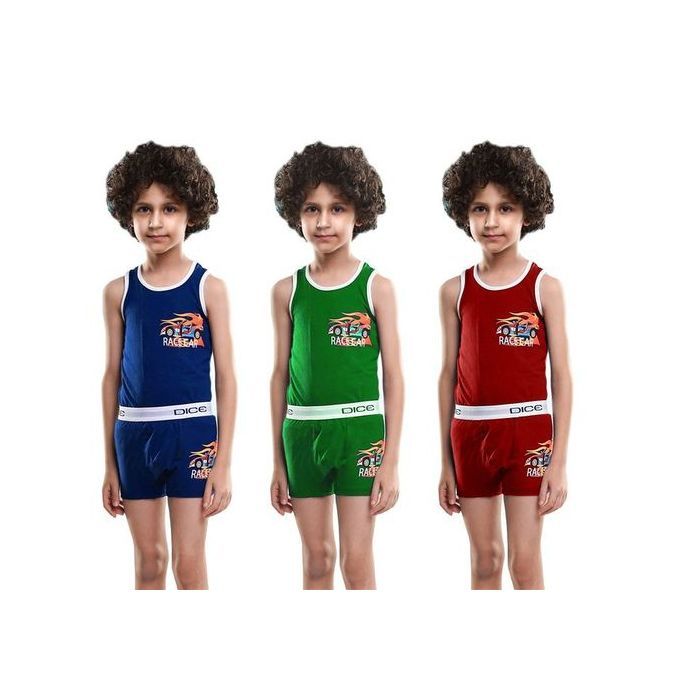 Dice Set Of Three Sleeveless Top & Boxer - For Kids