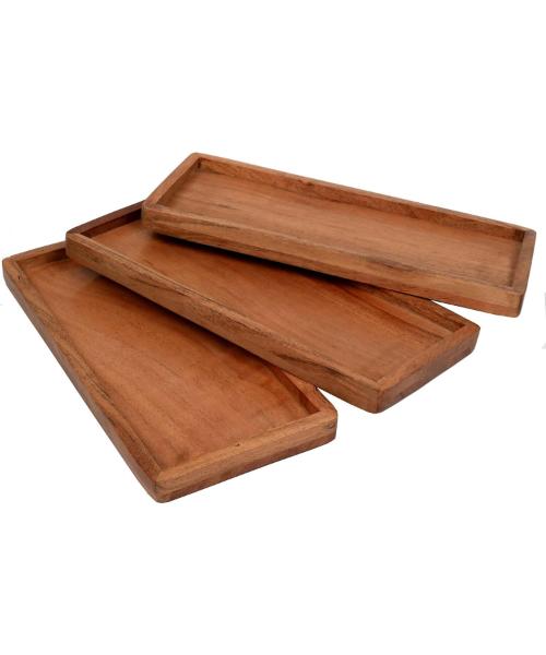 Acacia Wood Rectangular Plates for Serving Appetizers, Vegetables, Fruits, Cheese, Home and Kitchen Decor (Set of 3 Plates), Brown