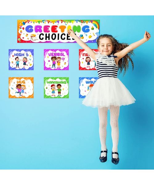 لافتة لوحة إعلانات للفصول الدراسية بعبارة مطبوع عليها «خيارات الترحيب»-«Greeting Choice»