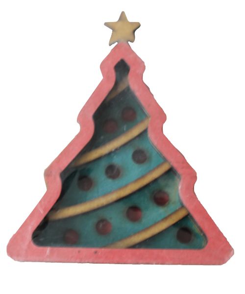 3D Wood Decorative Tree For Christmas 13 Cm - Green & Red