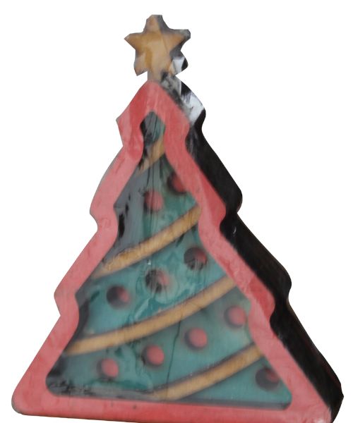 3D Wood Decorative Tree For Christmas 13 Cm - Green & Red
