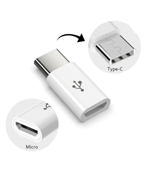 محول مايكرو USB إلى نوع TYPE-C محول الهاتف للشحن ونقل البيانات لون ابيض