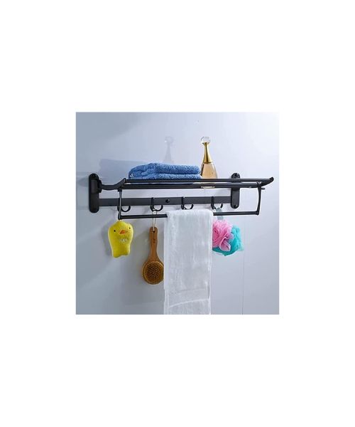 Design Fit 304 Stainless Steel Double Folding Towel and Tissue Rack, Bathroom Towel Holder, Bathroom Accessories (24 Inch - Black Finish)