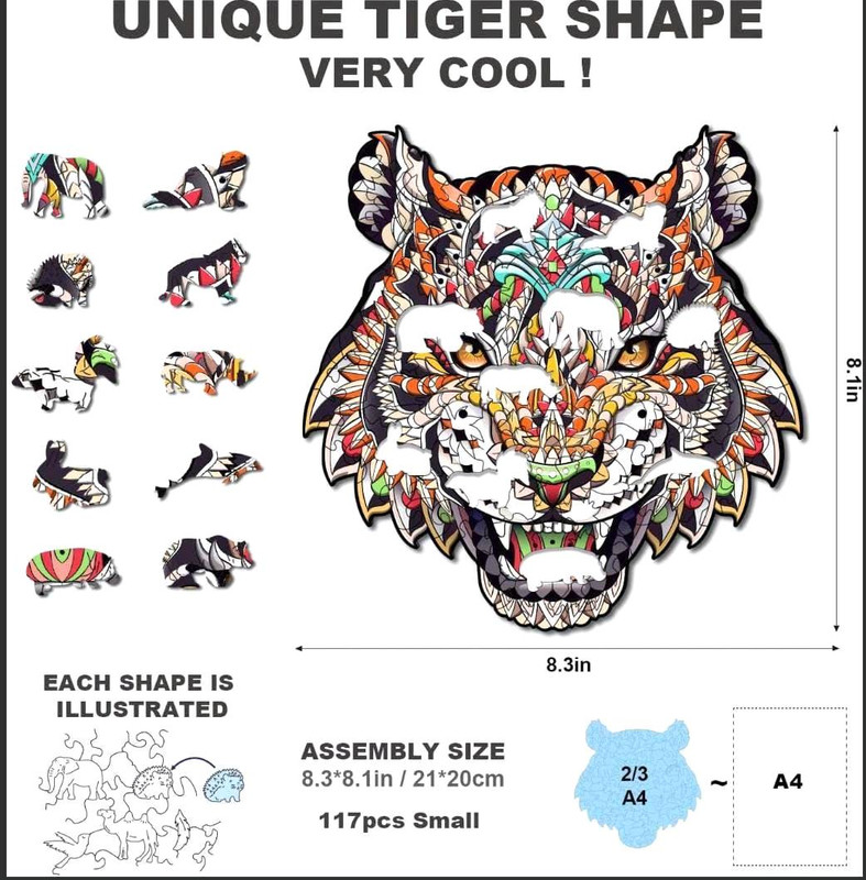 Animal Wooden Puzzle A4 Open Mouth Tiger K5019