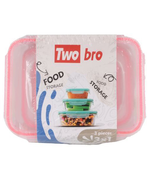 Two Pro Food Storage Set Of 3 Piece Rectangle Food Containers 500 Grams 20.4 x 14.8 x 8.2 Cm - Pink White