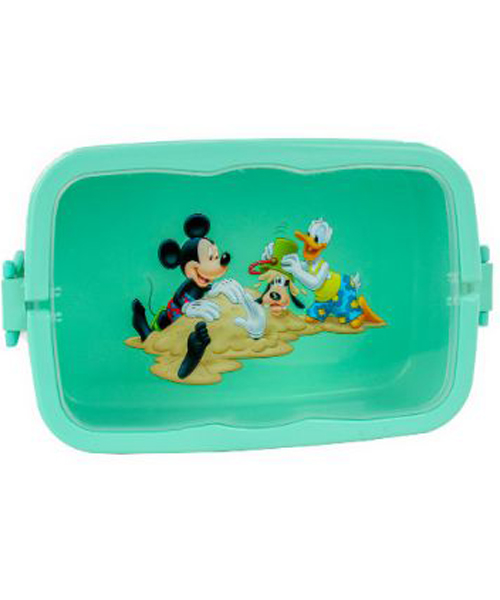 Lunch Box With Disney Cartoon Sticker 20.5x 13 x 7.4 Cm 100 Grams For Kids - Light Green