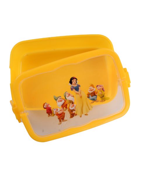 Lunch Box With Snow White Cartoon Sticker 20.5x 13 x 7.4 Cm 100 Grams For Kids - Yellow