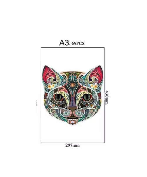 Animal Wooden Puzzle A3 Flower Cat Head K5012