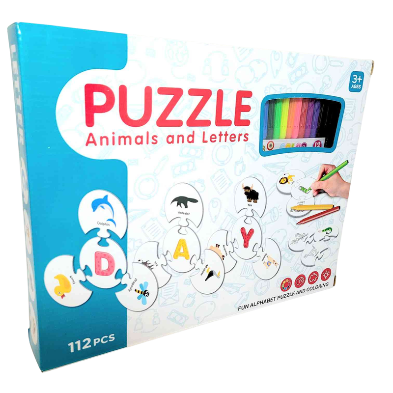 Large animal and English letter coloring puzzle 112 pieces