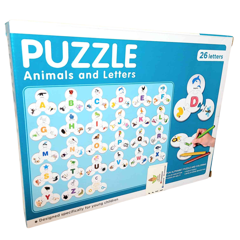 Large animal and English letter coloring puzzle 112 pieces