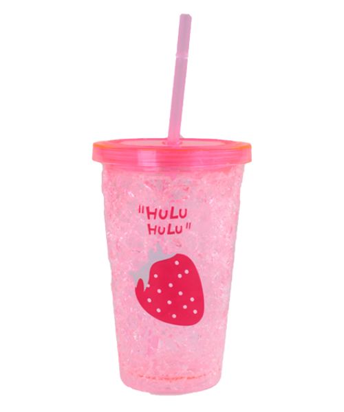 400ML Strawberry Glass Cup with Lid and Straw (Set of 1)