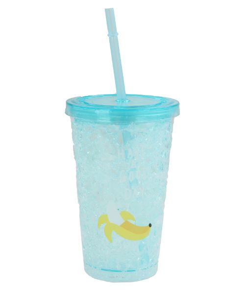 Flamer Cocktail Shaker Cup With Banana Sticker And Plastic Straw 450 Ml - Light Blue