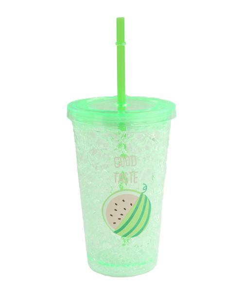Flamer Cocktail Shaker Cup With Watermelon Sticker And Plastic Straw 450 Ml - Green