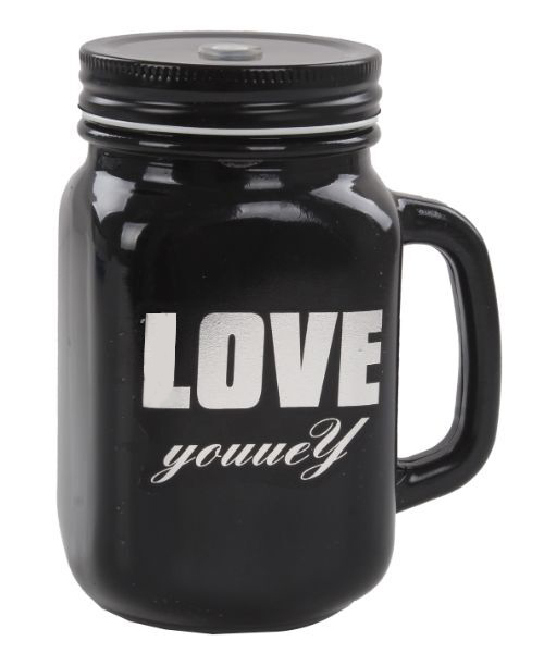 Flamer Juice Mug With Silver Sticker And Plastic Straw 400 Ml - Black