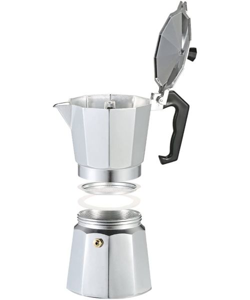 Group Tiger Moka Pot Espresso Percolator Coffee Stovetop Maker 3 Cups - Silver