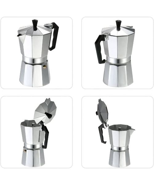 Group Tiger Moka Pot Espresso Percolator Coffee Stovetop Maker 3 Cups - Silver