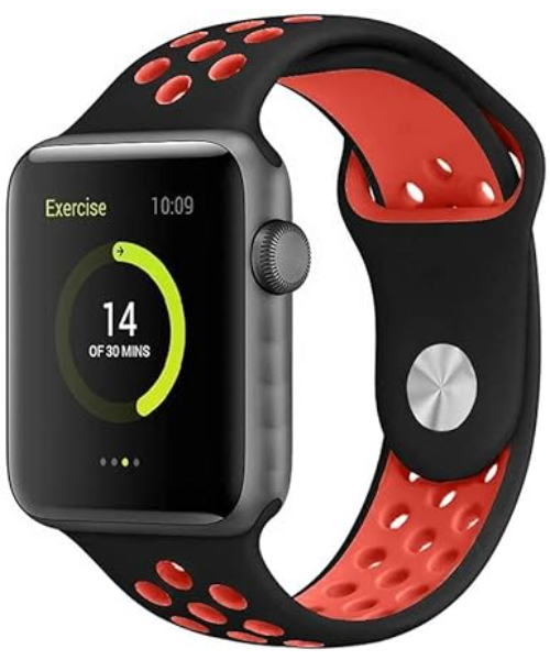 Silicone Sport Band For Smart Watches, 38mm 40mm & 41mm - Black & Red