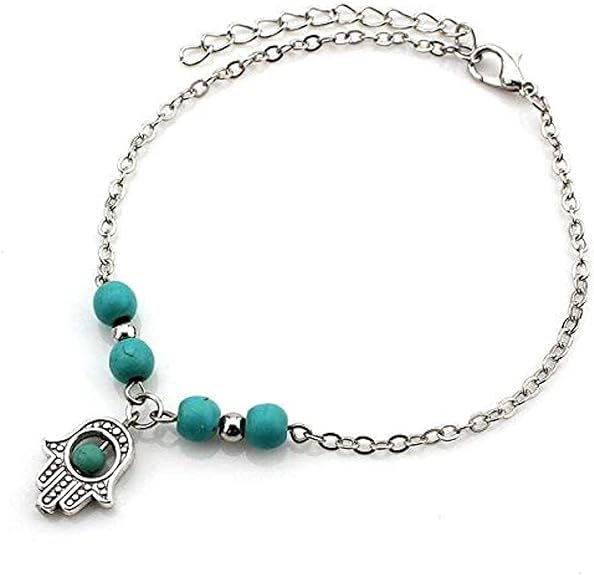Anklet with Turquoise Beads for women - Silver