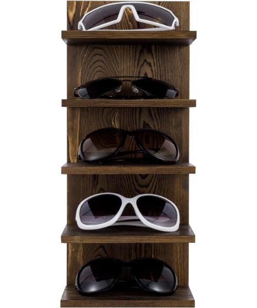 My Gift Solid Wood Burnt Wood 5 Tier Shelf Sunglasses Holder, Wall Mounted Glasses Rack or Countertop Display Rack, Eyeglasses Storage and Display Organizer
