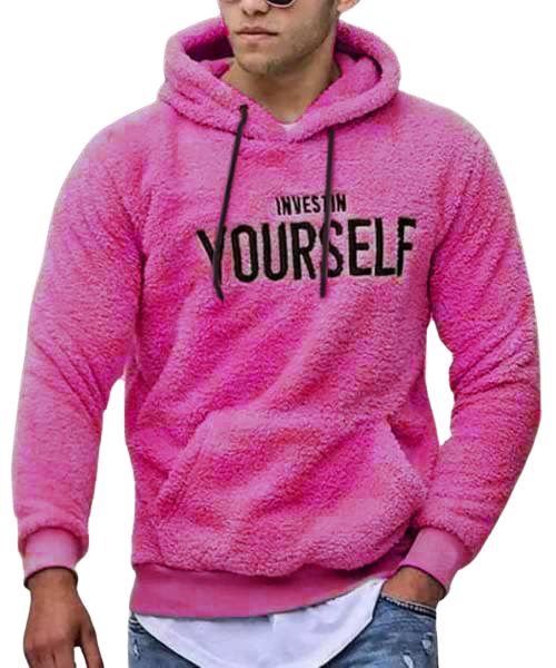 Printed Fur Hoodie With Pockets Full Sleeve For Men - Fuchsia