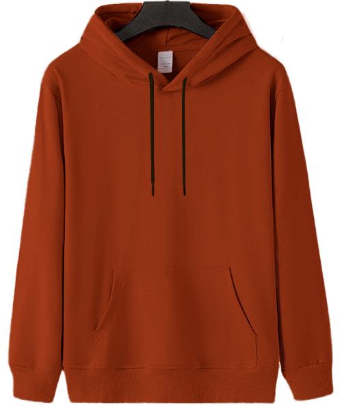 Solid Hoodie With Pockets And Capiccio Full Sleeve For Men - Dark Orange