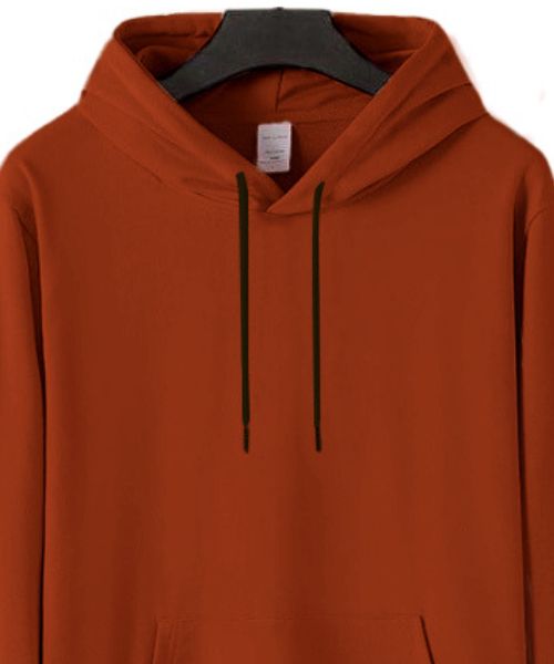 Solid Hoodie With Pockets And Capiccio Full Sleeve For Men - Dark Orange