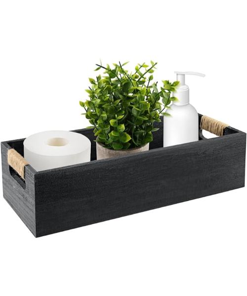 Bathroom Decor Box, Wooden Toilet Paper Holder with Fake Plant, Toilet Tank Box, Toilet Paper Storage Basket with Handles, Rustic Home Decor for Bathroom, Kitchen, Living Room