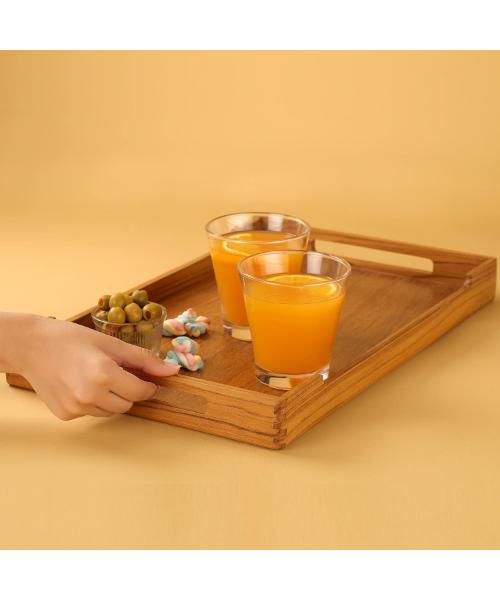 Wooden serving tray with handles from Kimmal Modern Decor | Large serving tray for kitchen organization | Luxurious natural wood Finished with a clear coat of polyurethane 44.5L x 28W x 6.5H cm